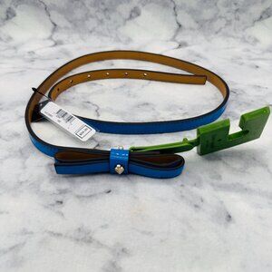 Kate Spade Patent Leather Bow Belt Riverside Blue, Size L, 41in Waist Belt-NEW